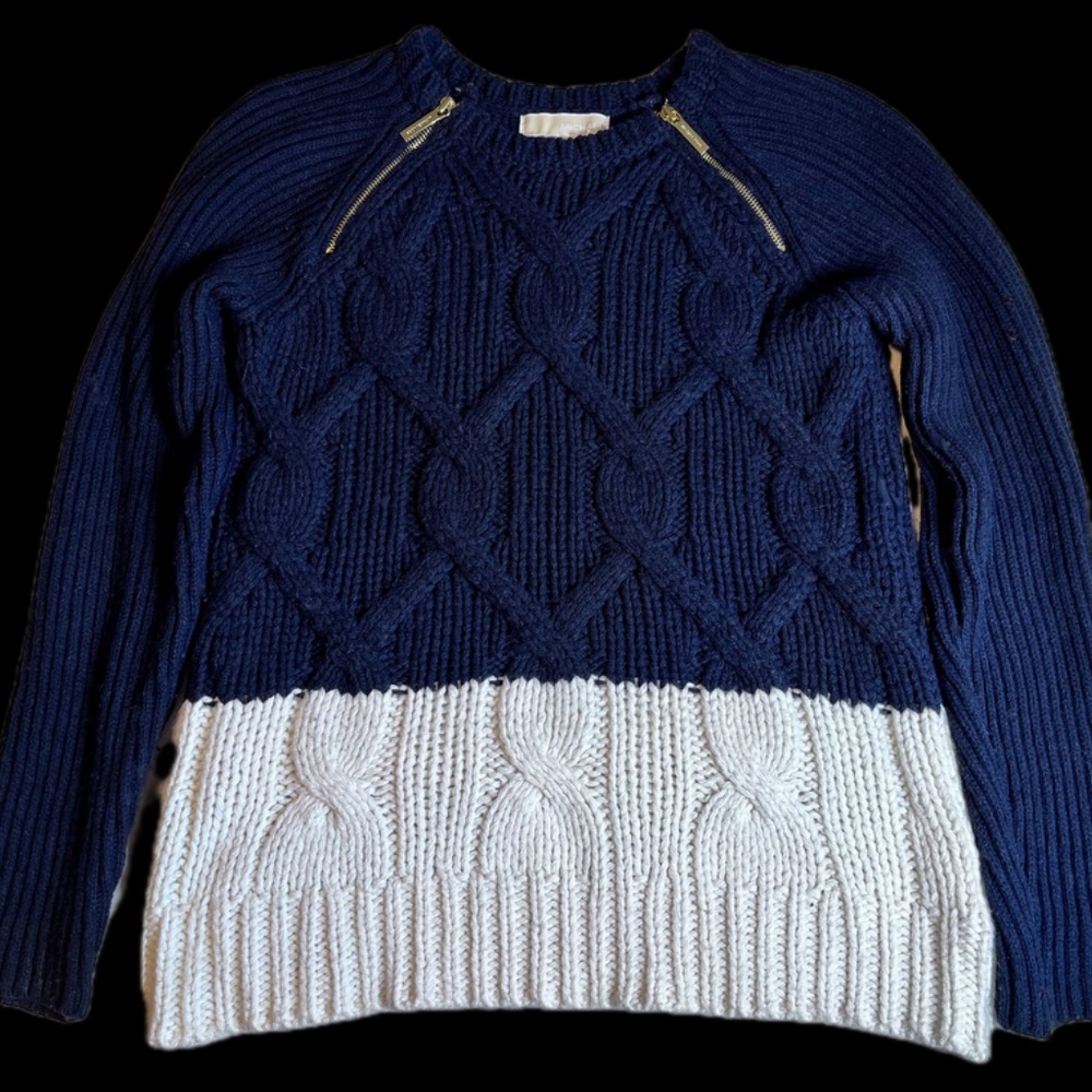 Michael Kors Cotton/Wool Sweater, Navy/White